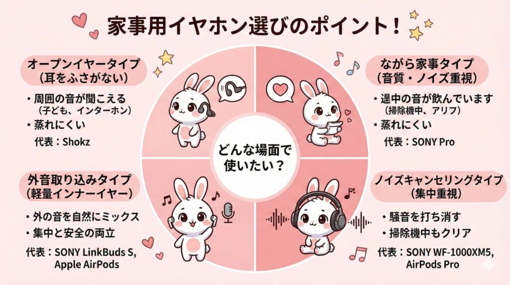 家事用イヤホン選びのポイント