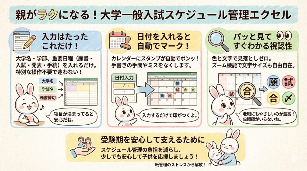 大学一般入試スケジュール一覧エクセル